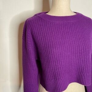 NWT Re/Done Purple Wool Knit Boatneck Cropped Pullover Sweater Medium